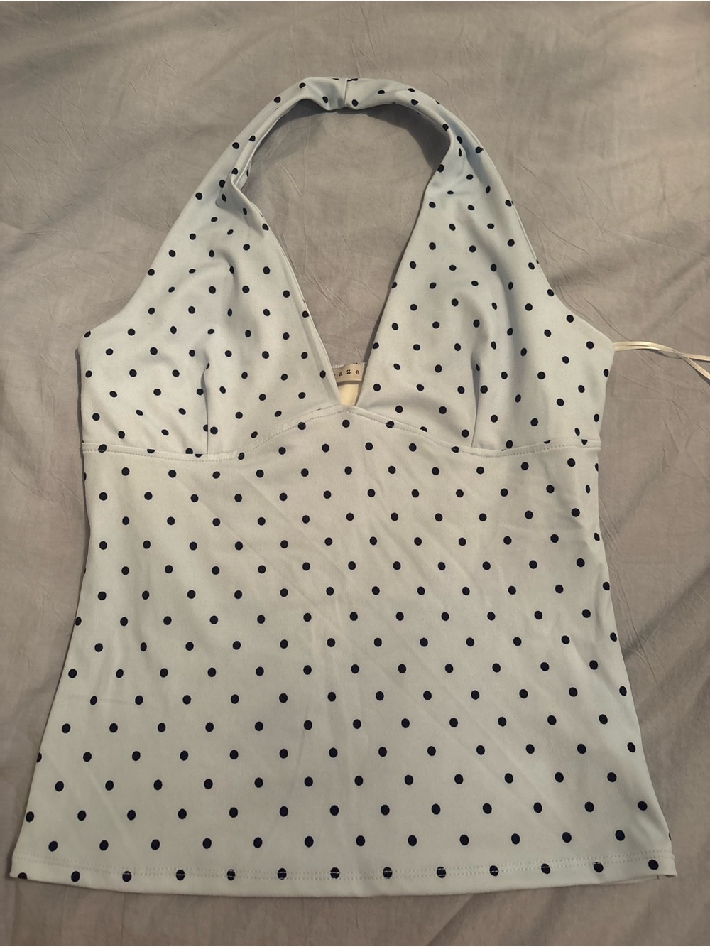 Polka Dot Halter Tank Top - Navy Dots on baby blue